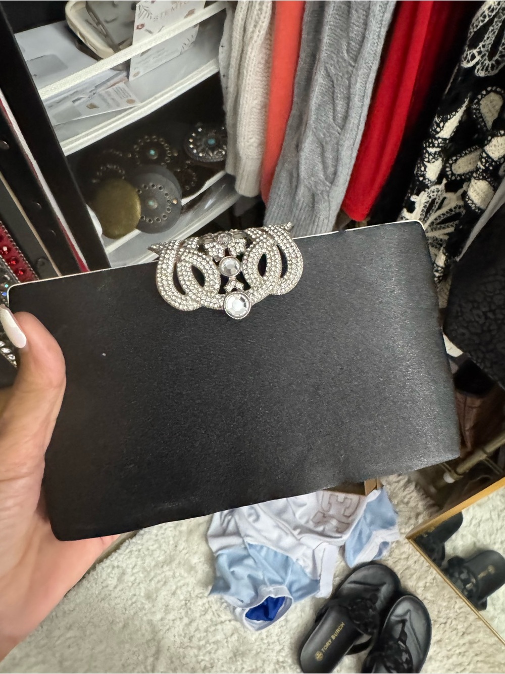 Black Crystal-Embellished Women’s Clutch